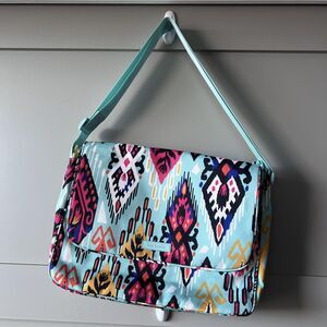 Vera Bradley Messenger Bag Womens Aqua Ikat Crossbody Shoulder‎ Purse Geometric
